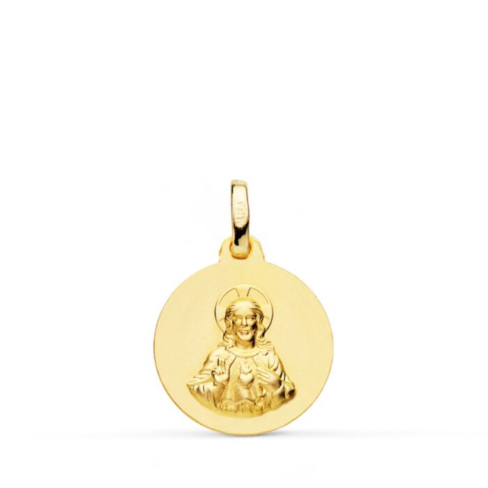 9K MEDALLA ORO AMARILLO CORAZON DE JESUS LISA MATIZADA 16 MM