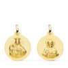 Medalla Escapulario redonda de oro amarillo de 18k de 18 mm con relieves matizados de la Virgen del Carmen y el Sagrado Corazón de Jesús y cerco liso sobre fondo blanco