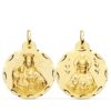 Medalla Escapulario redonda de oro amarillo de 18k de 24 mm con relieves matizados del Sagrado Corazón y la Virgen del Carmen y cerco perimetral tallado brillante sobre fondo blanco