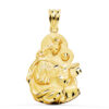 Medalla de la Virgen del Carmen de oro amarillo de 18k de 24x19 mm con contorno de silueta perfilada y bordes tallados brillantes sobre fondo blanco
