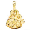 Medalla de la Virgen del Carmen en oro amarillo de 18k de 25x23 mm con silueta perfilada y contorno tallado en brillo sobre fondo blanco