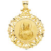 Medalla Escapulario de oro amarillo de 18k de 45x40 mm con relieve del Sagrado Corazón de Jesús y la Virgen del Carmen y cerco de filigrana tallado
