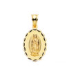 Medalla ovalada de la Virgen de Guadalupe en oro amarillo de 18 quilates con bordes tallados facetados de 21x15 milímetros