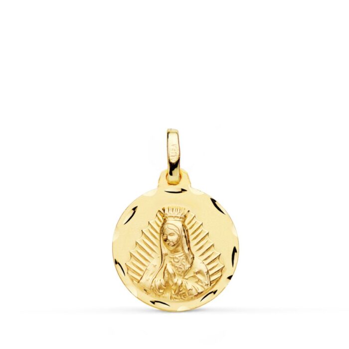 Medalla de la Virgen de Guadalupe tallada en oro amarillo de 18 quilates y 16 milímetros para cadena