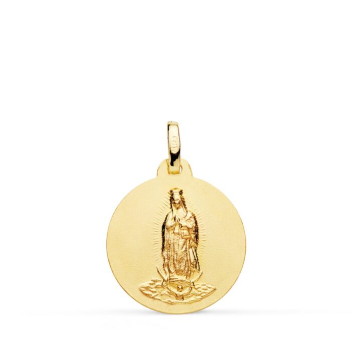 Medalla de la Virgen de Guadalupe en oro amarillo de 18 quilates lisa y matizada de 18 milímetros