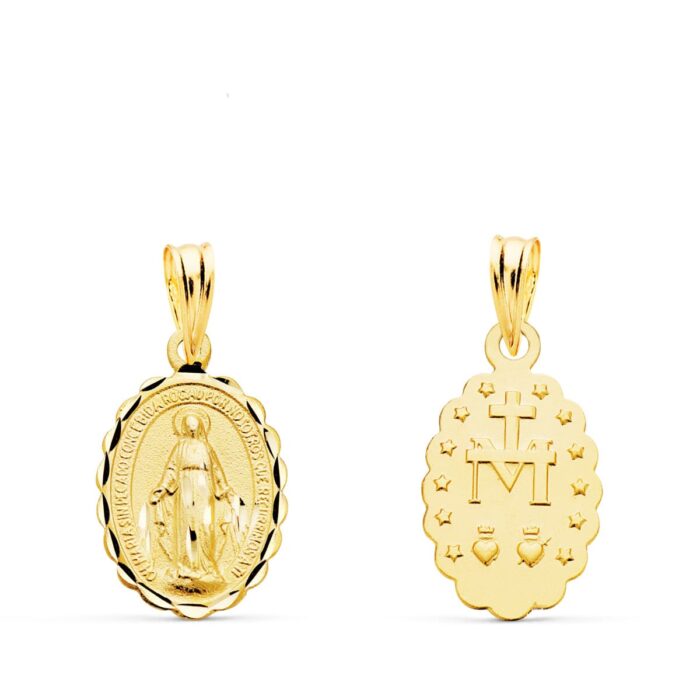 18K MEDALLA ORO AMARILLO VIRGEN DE LA MILAGROSA OVAL TALLADA 15X11 MM