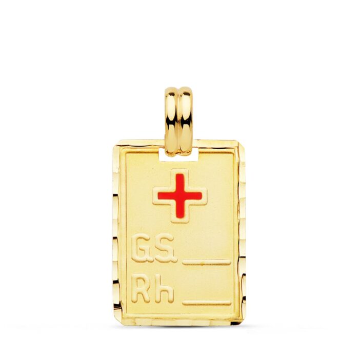 18K PLACA CHAPA ORO AMARILLO GRUPO SANGUINEO   RH 20X14 MM