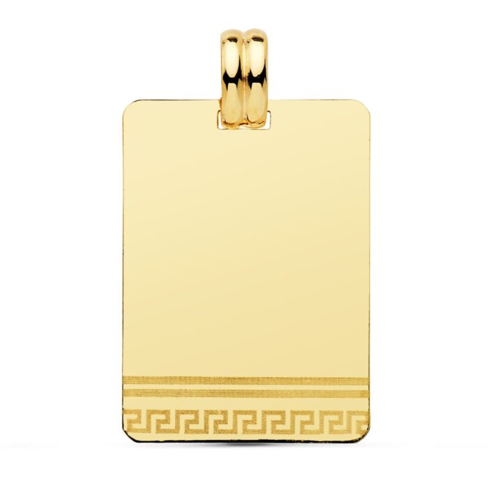 18K PLACA CHAPA LASER GRECA ORO AMARILLO 28X20 MM