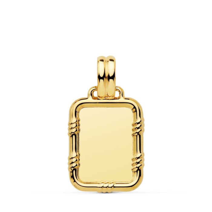 18K PLACA CHAPA ORO AMARILLO BRILLO CON BORDE 19X15 MM