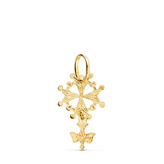 18K CRUZ DE HUGUENOTTE ORO AMARILLO CON PALOMA. 24 X 14 MM