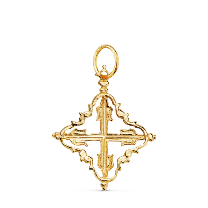 18K COLGANTE ORO AMARILLO CRUZ MALLORQUINA 26 X 22 MM