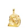 Colgante de oro amarillo de 18 quilates con el rostro de Cristo y potencias en relieve, tamaño 23x19 mm sobre fondo blanco.