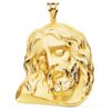 Colgante de gran tamaño en oro amarillo de 18 quilates con el rostro de Cristo en relieve detallado, dimensiones 42x35 mm.