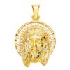 Colgante de oro amarillo de 18 quilates con el rostro de Cristo y una orla ornamental a su alrededor, tamaño 29x25 mm.
