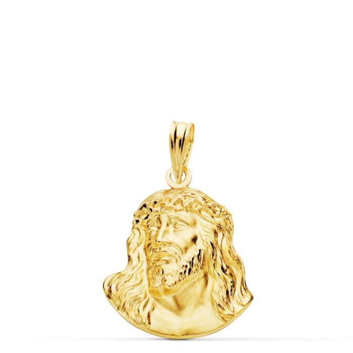 Colgante pequeño de oro amarillo de 18 quilates con el rostro de Cristo de Murillo en relieve, tamaño 20x16 mm.