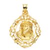 Colgante de la Cabeza de Cristo con potencias y cerco exterior en oro amarillo de 18 quilates, técnica de estampado, tamaño 32x29 mm.