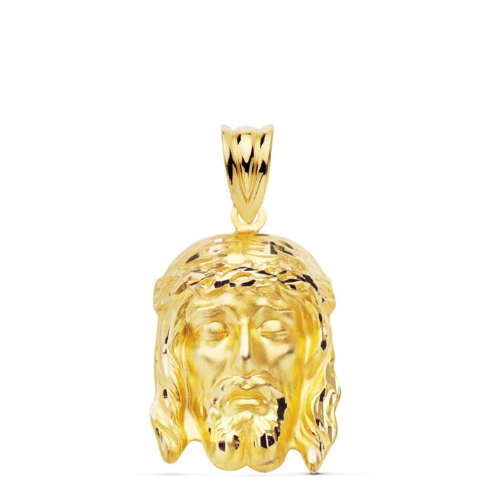Pequeño colgante de cruz con el Cristo de la Buena Muerte en oro amarillo de 18 quilates, dimensiones 23x15 mm.