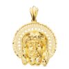 Colgante circular de oro amarillo de 18 quilates con el rostro de Cristo y orla decorada calada, tamaño 31x31 mm.