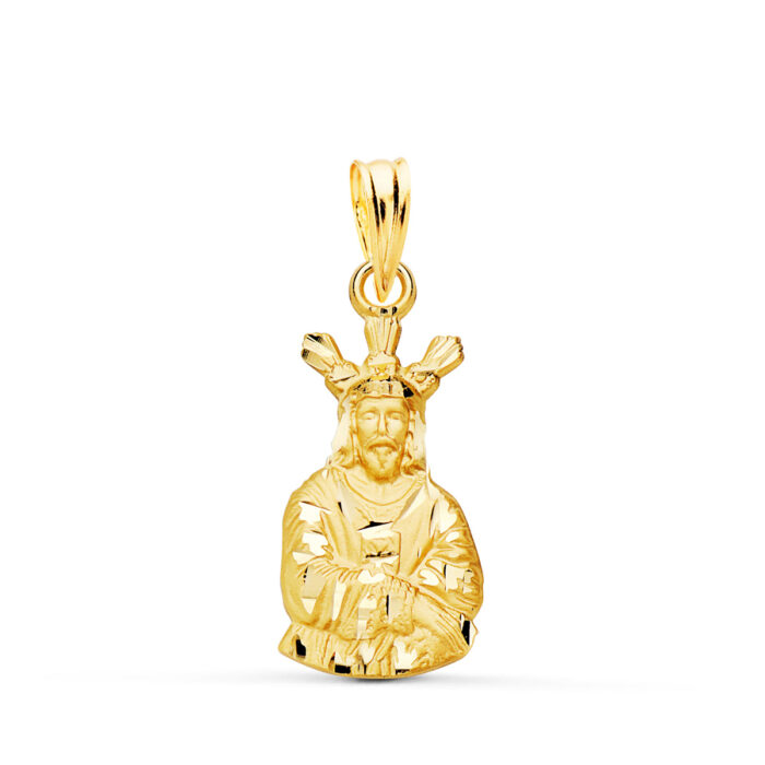 Medalla pequeña en oro amarillo de 18 quilates con la silueta troquelada del Cristo Cautivo, medidas 18x10 mm.