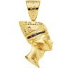 Colgante grande de la reina egipcia Nefertiti en oro amarillo de 18 quilates con circonitas azules engastadas en la corona, medidas 50x35 mm.