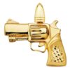Colgante de pistola detallada en oro amarillo de 18 quilates de tamaño grande, 55x42 mm, sobre fondo blanco.