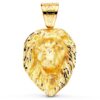 Colgante de cabeza de león gigante tallado en oro amarillo de 18 quilates de 66x56 mm sobre fondo blanco.
