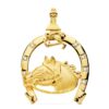 Colgante de herradura de oro amarillo de 18 quilates con circonitas blancas engastadas y cabeza de caballo en relieve central, tamaño 42x39 mm.