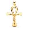 Cruz de la vida de oro amarillo de 18 quilates lisa y en brillo de 40x30 mm sobre fondo blanco.