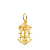 Cruz marinera pequeña de oro amarillo 18K con figura de Cristo y textura tallada, medida 28x16 mm, joya de protección náutica.