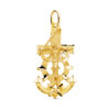 Cruz marinera de oro amarillo de 18k con figura de Cristo tallada en relieve, tamaño 40x22 mm sobre fondo blanco.