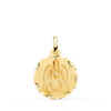 Medalla de la Virgen del Prado en oro amarillo de 18 quilates, 18 mm de diámetro, con relieve central matizado y borde exterior tallado brillante.