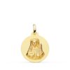 Medalla redonda de Santa Lucía en oro amarillo de 18 quilates, diámetro de 18 mm, con borde liso pulido y figura central de la santa en relieve matizado.