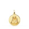 Medalla redonda de Santa Lucía en oro amarillo de 18 quilates, 18 mm de diámetro, con borde biselado liso y pulido, y figura central de la santa en relieve matizado.