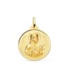 Medalla redonda de Santa Gema Galgani en oro amarillo de 18 quilates, 22 mm de diámetro, con borde biselado liso pulido y relieve central matizado.