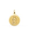 Medalla de la Virgen Inmaculada en oro amarillo de 18 quilates, 18 mm, con relieve central matizado satinado y borde exterior liso en acabado brillo espejo.