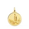 Medalla grande de 22 mm de la Virgen de Fátima en oro amarillo de 18 quilates con borde facetado brillante y relieve religioso detallado.