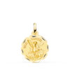 Medalla de San Miguel Arcángel de 18 mm en oro amarillo de 18 quilates, con borde exterior tallado efecto diamante y acabado pulido brillante.