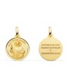Medalla de San Judas Tadeo de 16 mm en oro amarillo de 18 quilates con borde exterior tallado efecto diamante y acabado pulido.