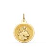 Medalla de San Judas Tadeo de 20 mm en oro amarillo de 18 quilates, diseño redondo con relieve detallado y acabado pulido brillante.