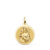Medalla redonda de San José y el Niño Jesús en oro amarillo de 18 quilates, 18 mm de diámetro, con acabado pulido brillante.