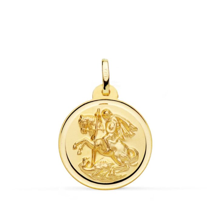 Medalla grande de San Jorge y el dragón de 24 mm en oro amarillo de 18 quilates con bisel exterior pulido brillante.
