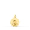 Medalla pequeña de San Cristóbal de 12 mm en oro amarillo de 18 quilates con relieve central matizado y cerco liso brillante.