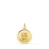 Medalla pequeña de San Cristóbal de 12 mm en oro amarillo de 18 quilates con bisel circular pulido y relieve central.