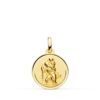 Pequeña medalla de San Cristóbal de 16 mm en oro amarillo de 18 quilates con bisel exterior liso y brillante.