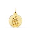 Medalla de San Cristóbal de 20 mm en oro amarillo de 18 quilates con bisel exterior liso y acabado pulido.