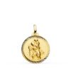 Medalla de San Cristóbal de 18 mm en oro amarillo de 18 quilates con borde tallado en forma de hélice y acabado brillante.