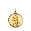 Medalla de San Cristóbal en oro amarillo de 18 quilates de 22 mm con cerco exterior tallado en forma de hélice brillante.