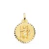 Medalla de San Cristóbal en oro amarillo de 18 quilates, 20 mm, con borde de talla cruzada brillante y relieve central detallado.
