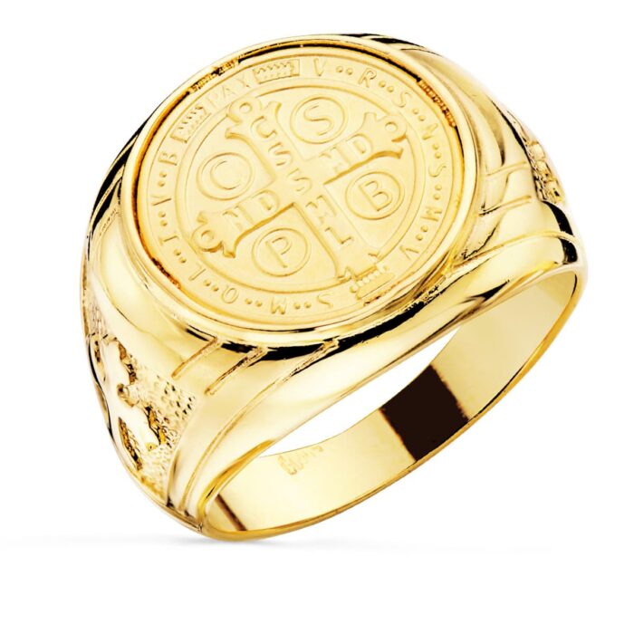 Anillo Sello en Oro Amarillo 18K Cruz de San Benito – 16 mm (Ancho 22 mm)