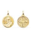 Medalla de San Benito Monje en oro amarillo de 18 quilates, 18 mm de diámetro, con superficie y relieves en acabado brillo pulido.